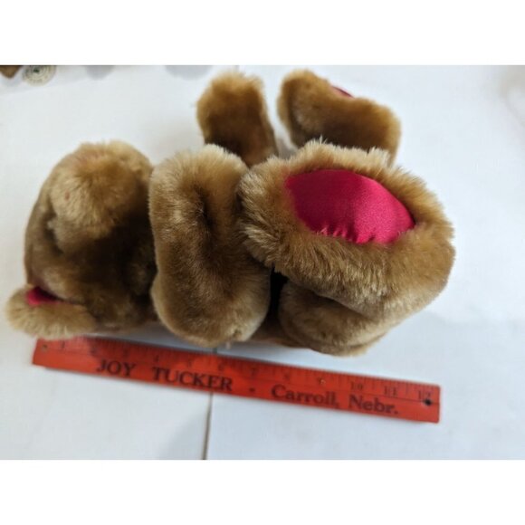Bear plush stuffed animal red satin ears nose and paws brown Holiday - Picture 10 of 10